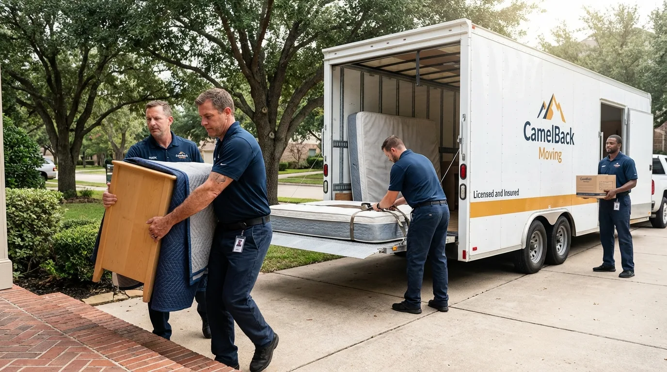 Crew loading residential truck for cross-state move from Hebron, OH