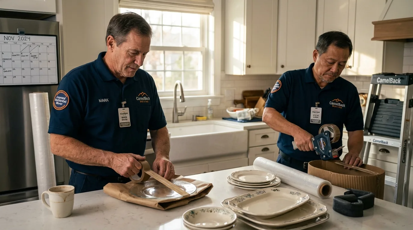 Professional crew packing kitchen dishware in Hebron, OH